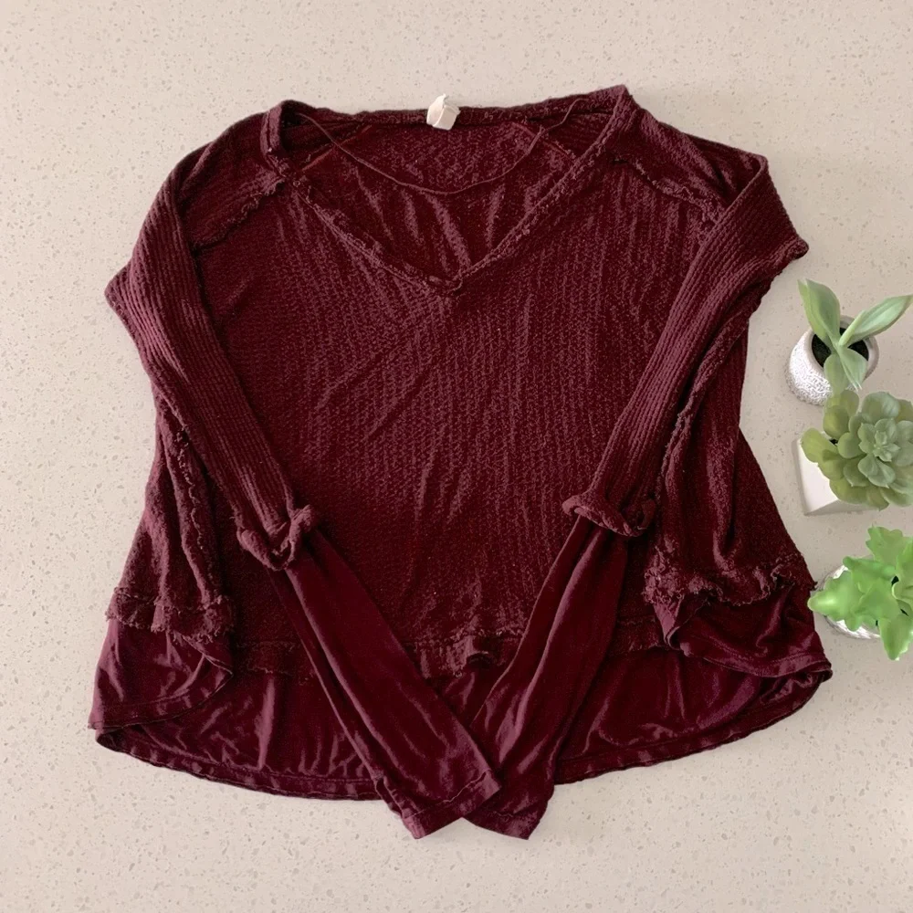 FREE PEOPLE oversized thermal long sleeve top size XS